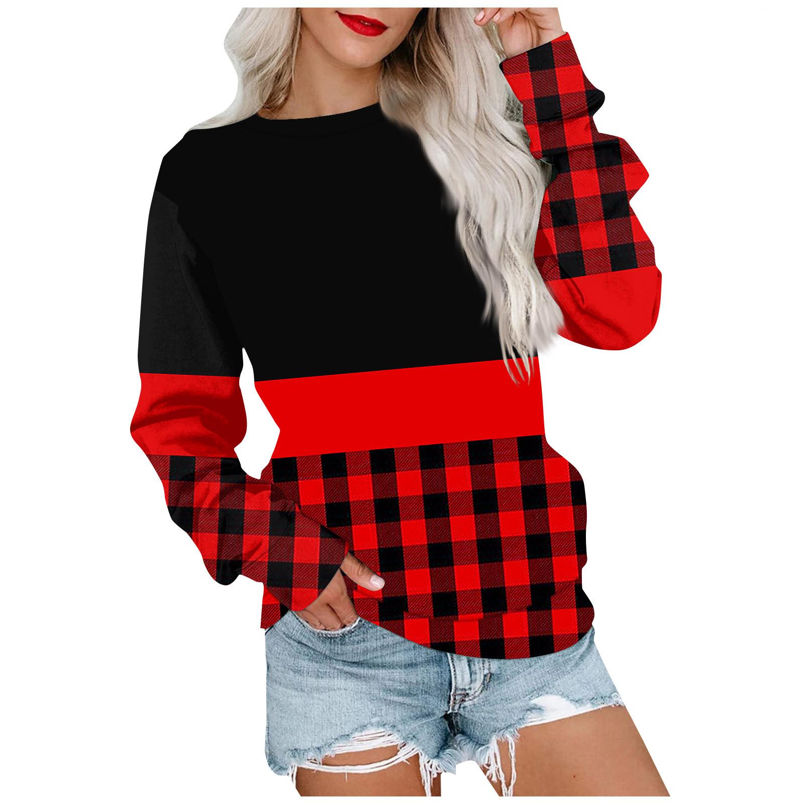 

Женский свободный пуловер с круглым вырезом и принтом в клетку с градиентом L красный