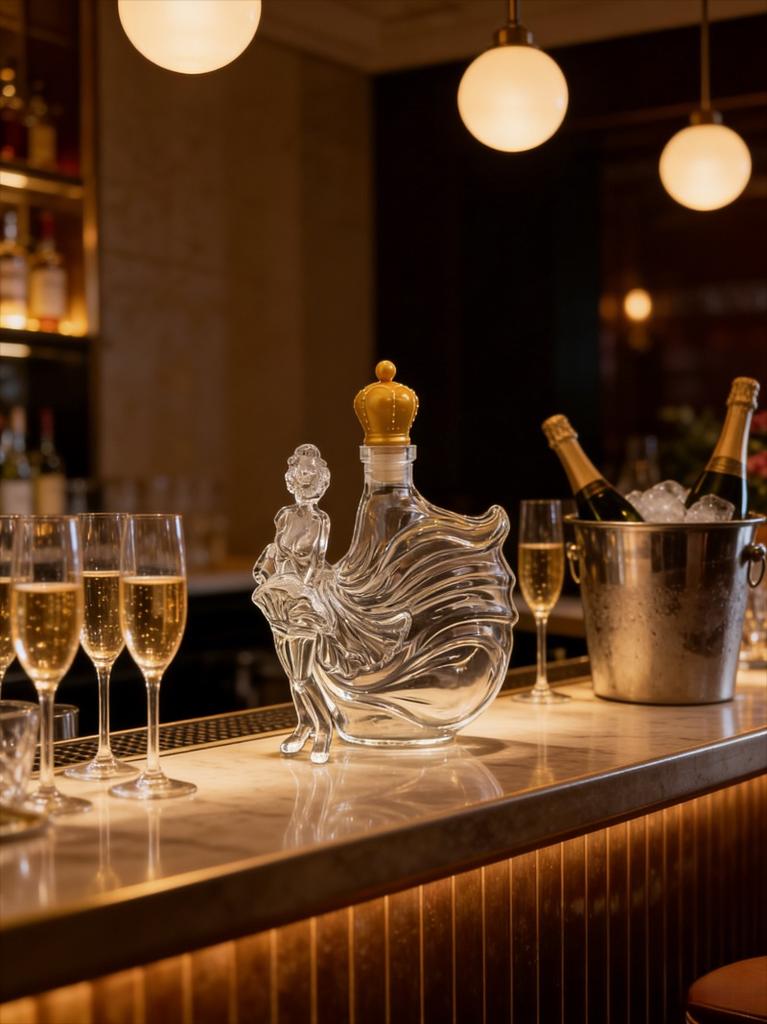 Art Deco Marilyn Inspiriertes Whiskey-Karaffen-Set Einzigartiger Kronenverschluss Spirituosenflasche für die Hausbar