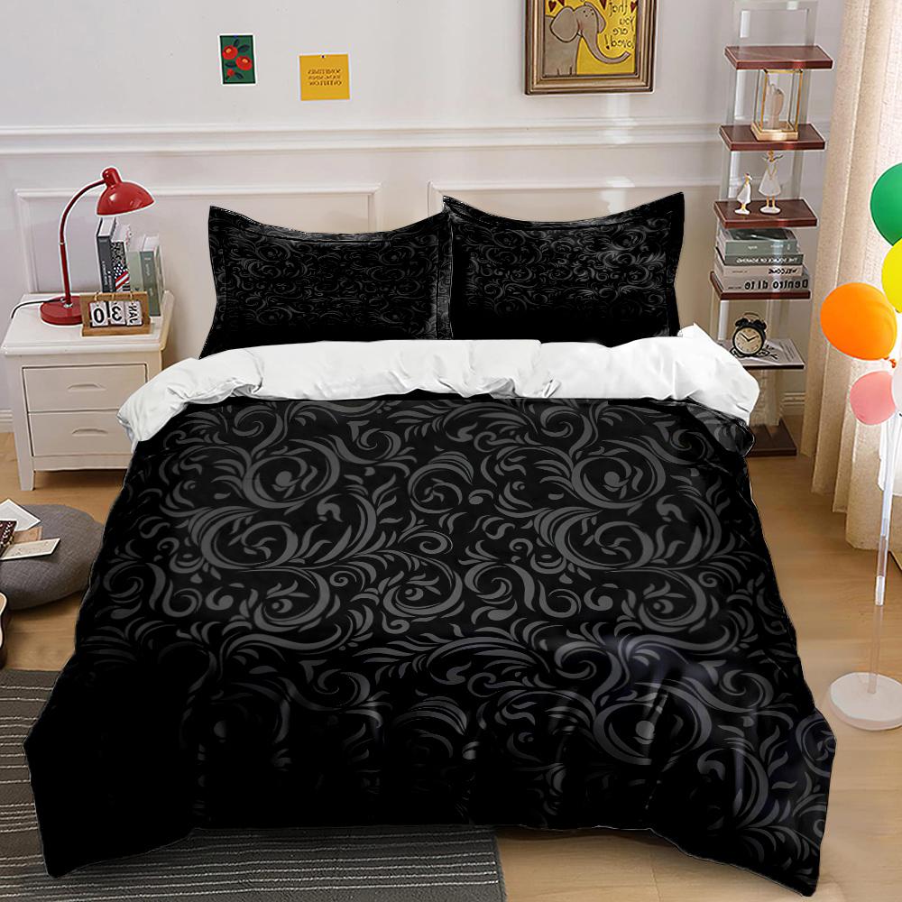 Black Background With Scrolling Grass Pattern Bedding Set 1Duvet Cover 2Pillowcases For Adult And Children Luxury Gift Full Size