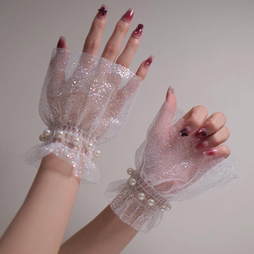 

Fashion Accessories Glitters Shining Arm Sleeves Pearl Decoration White False Sleeve Cuffs Fake Cuff Nails Photography Studio бежевый