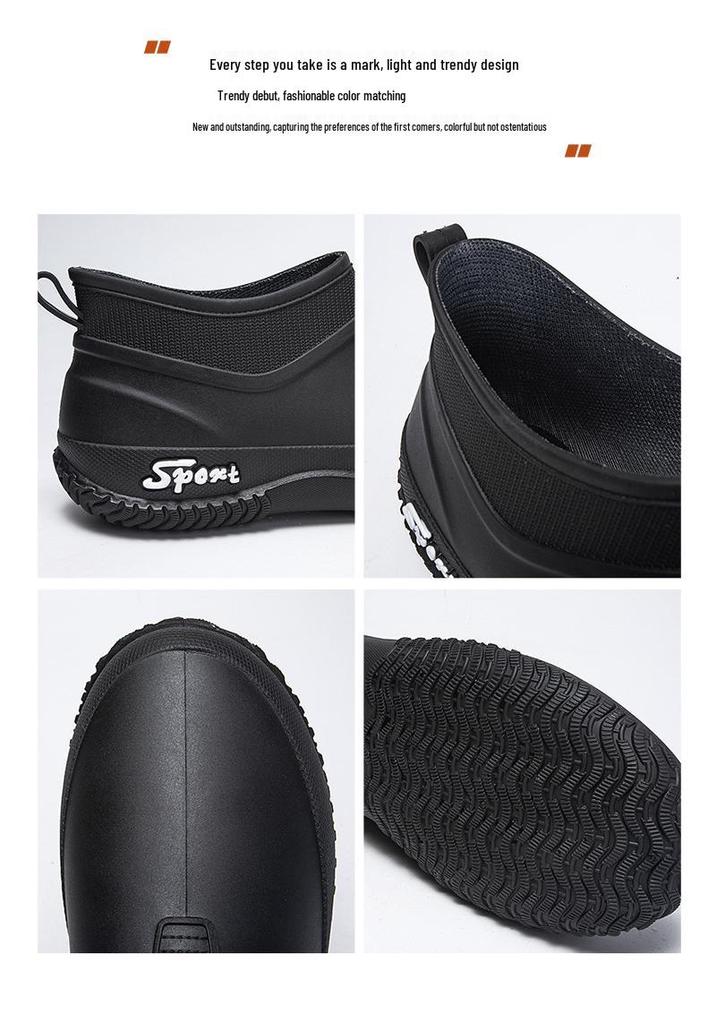 Women's Waterproof Non-Slip Low-Top Rain Boots, Thick-Soled Wear-Resistant Rubber Shoes for Camping & Kitchen.