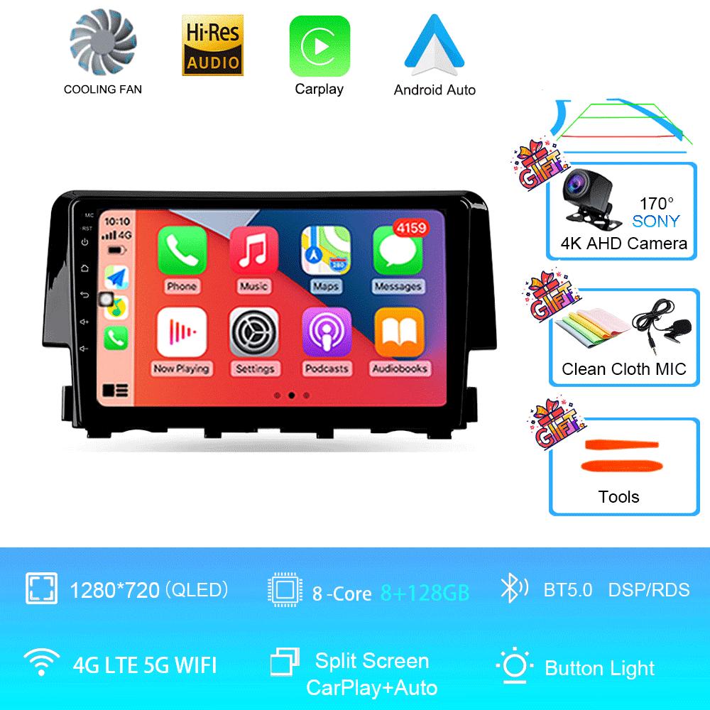 Car Radio 9 Inch Navigator For Honda Civic 2015-2022 Multimedia Video Player GPS Navigation Stereo CarPlay Android14 Bluetooth