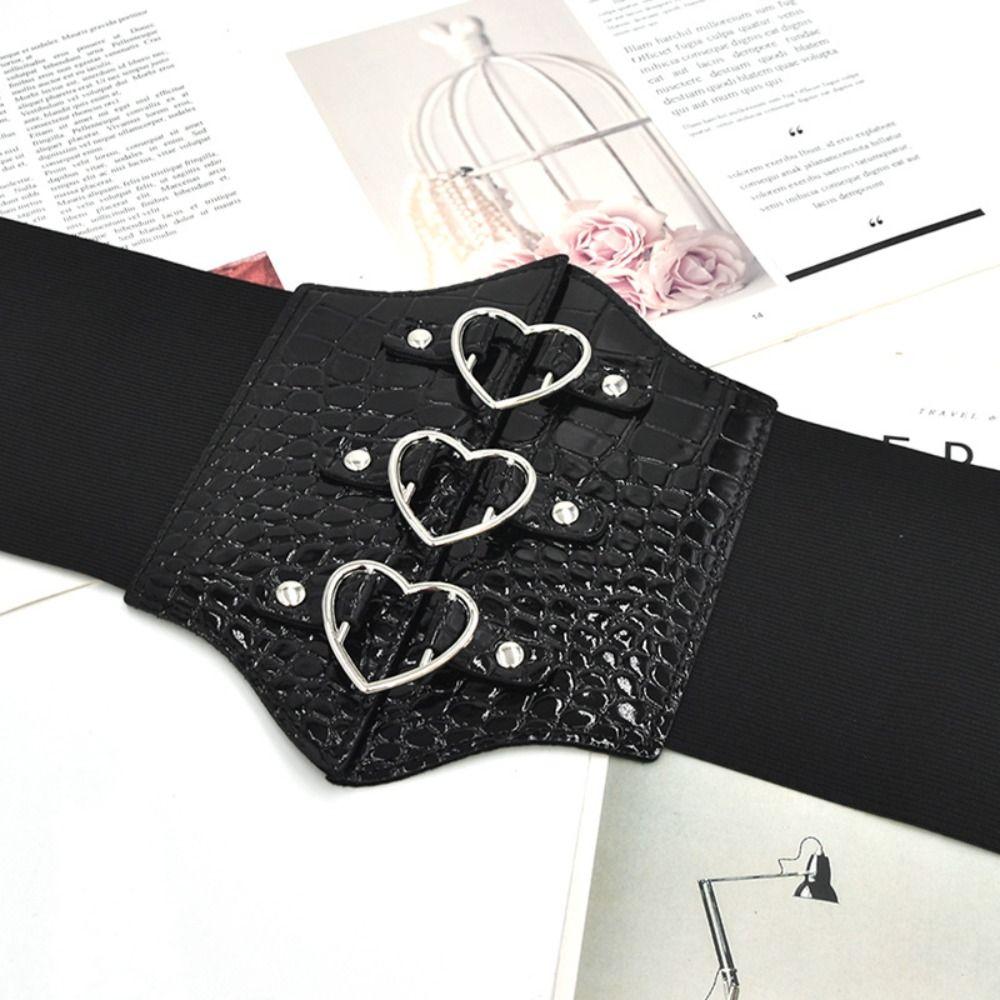 PU Leather Female Waistband Dress Girdle Wide Waist Belt Luxury Love Buckle Cummerbunds  Dress