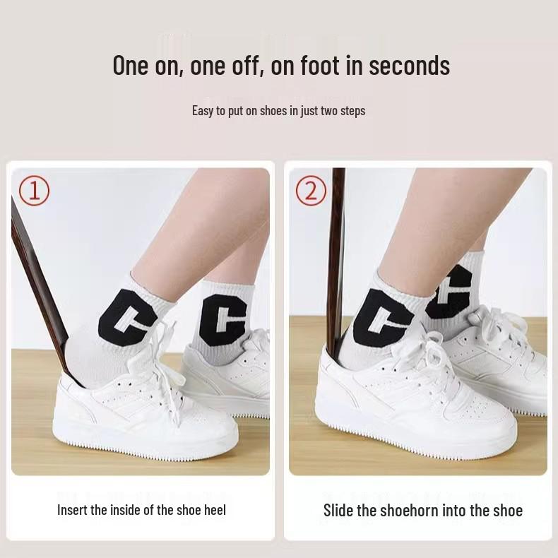 Solid Wood Long-Handled Shoehorn for Easy Shoe Wearing - Ideal for Pregnant Women and Elderly