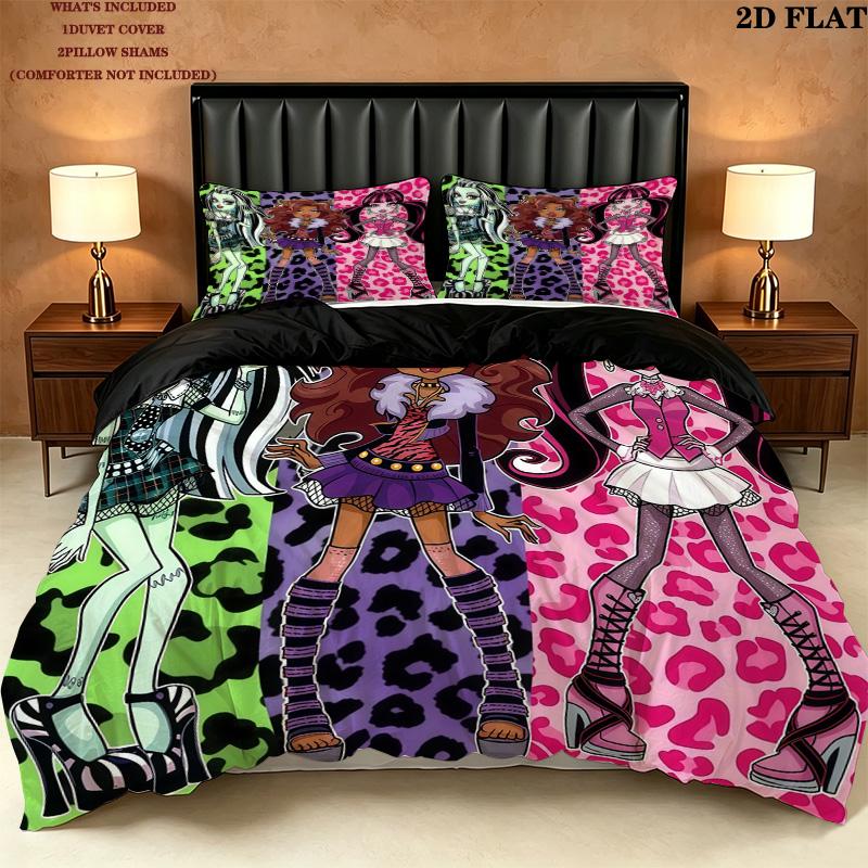 Monster High Pattern Bedding Quilt Set Home Decoration Gift (1 * duvet cover + 2 * pillowcase without core)