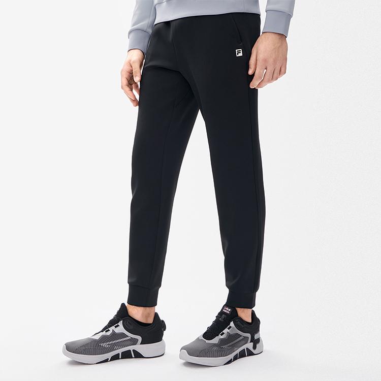 FILA Athletics Solid Logo Slim Fit Knitted Fitness Sports Long Pants Men bottoms Deep-Black A11M231606FBK
