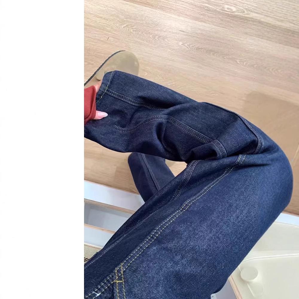 Women's High Waist Dark Blue Retro Wide-Leg Jeans - Autumn/Winter Slimming, Floor-Length, Loose Fit