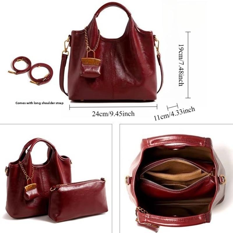Red Textured Shiny Soft Crossbody Women's Wedding Bag Commuting Large Capacity Handbag Light Luxury Tote Bag