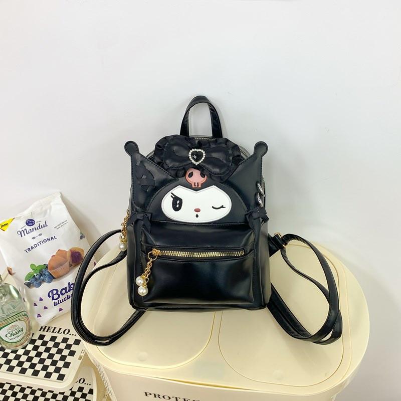 Kuromi Cute Student Backpack With Pu Leather And Bow Decor For Daily Use