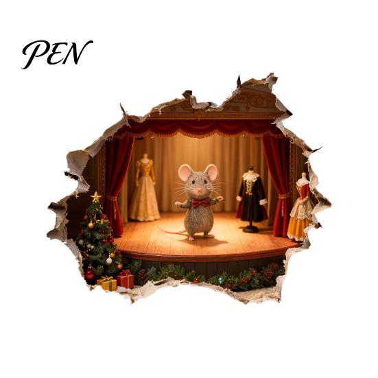 3D Christmas Mouse Sticker Hole Wall Sticker, Waterproof PVC Decal, Creative Festive Scene Easy Apply for Holiday Living Room And Bedroom Decor Art
