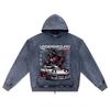 DTG print Knitted Denim Zip-Up Hoodie Underground Brother Print Zipper Hoodies  