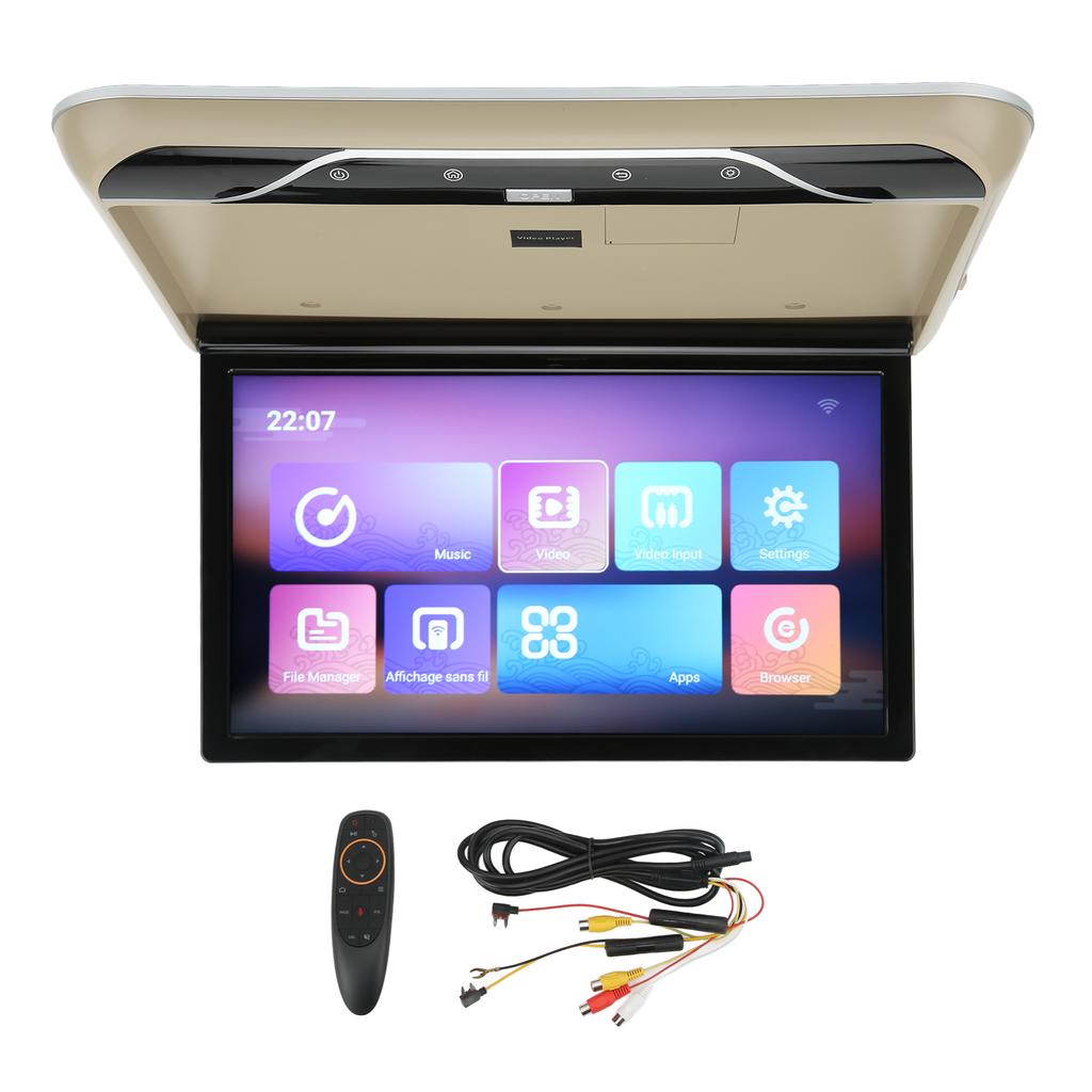 19in Car Overhead Player High Definition Touch Screen Flip Down Roof Mounted Monitor Multifunction for Android 9.0 Beige