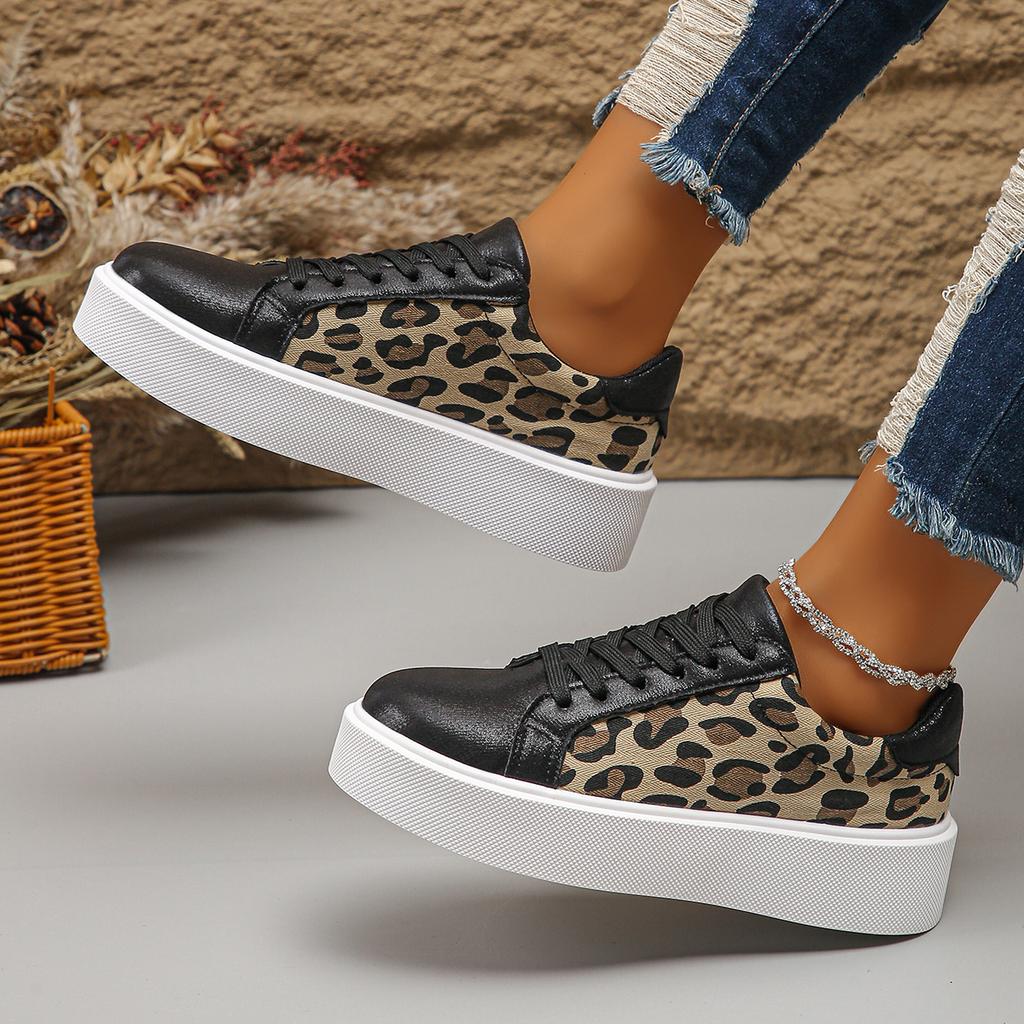 Women Sneakers Casual Leopard Print Flat Bottom Women Shoes Thick Heel Spring Autumn Sneakers Women Low Top Slip-On Loafers