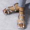 Square head large size flat slippers women's 2025 new low-heeled thin straps wear beach shoes women