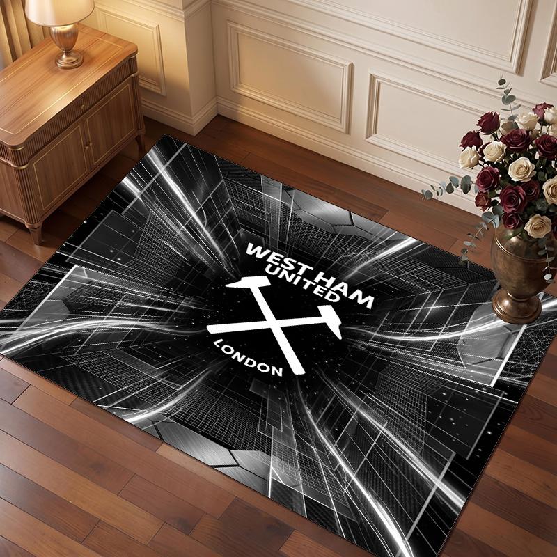 West Ham United Football Print Crystal Velvet Rug, Comfortable Water Absorbent Non Slip Indoor Floor Carpet