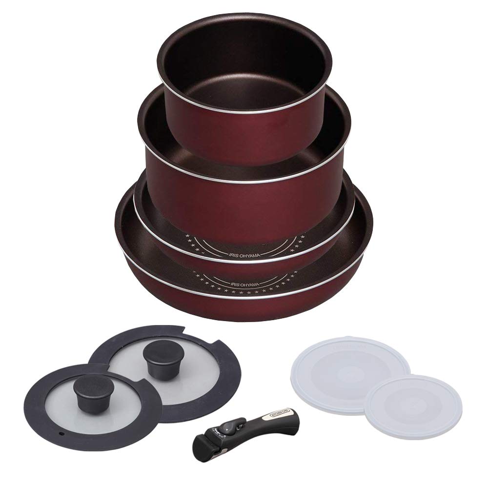 

IRIS OHYAMA Diamond Coated Pan 9-piece Set, Not IH Compatible, H-GS-SE9 червоний