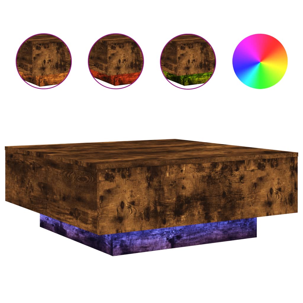 LED Coffee Table In Smoked Oak 80 X 80 X 31 Cm