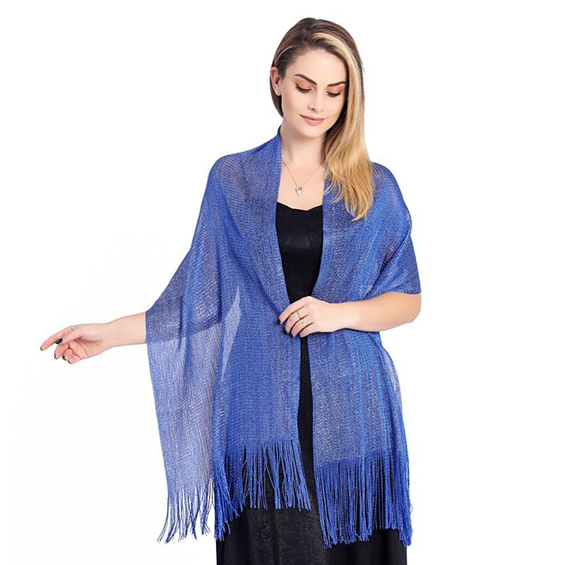 Sparkling Metallic Scarf Women Evening Dress Shawl Tassel Gold Silver Shiny Party Shawls Bridal Bridesmaid Wedding Boleros Wraps