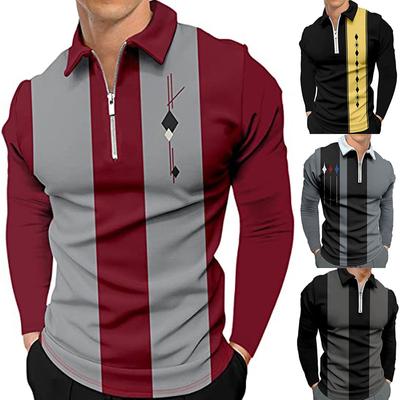 Mens Long Sleeve Lapel T-Shirt Casual Zip Printed Sweatshirt Polo Shirt