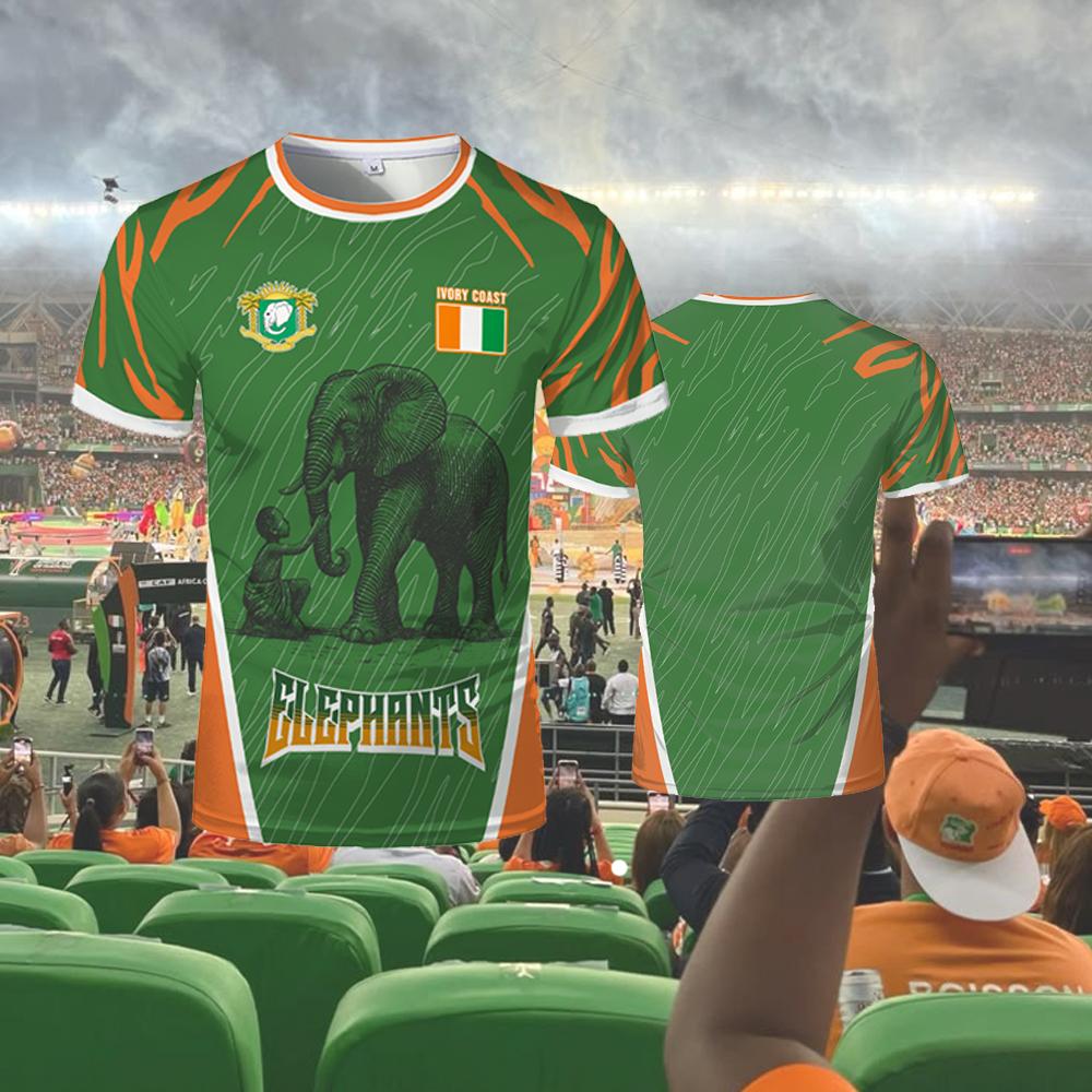 Baibao QIQI 2025 Nieuw Ivoorkust Thema T-shirt Outdoor Sport Ademend Sneldrogend Jersey Unisex Afrika Cup of Nations Fan Jersey 5XL