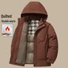Men's Winter Cotton Jacket with Detachable Hood - Thick, Warm, Solid Color, Zippered Coat