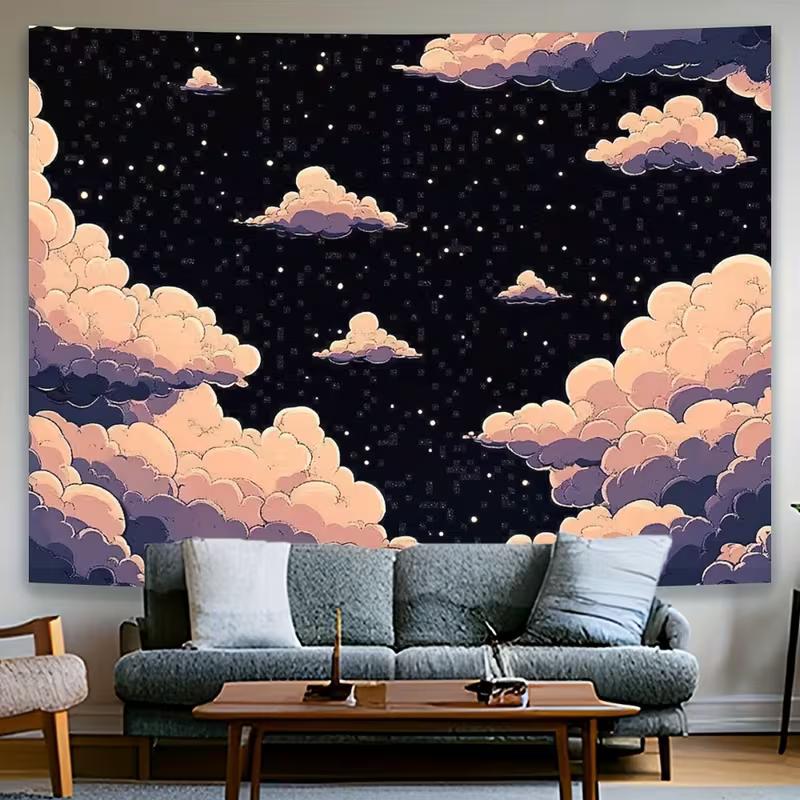 2D Whimsical Starry Sky Clouds Backdrop Anime & Kawaii Aesthetic Photoshoot Background