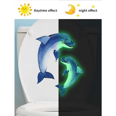 Karanlıkta parlayan Yunus Tuvalet Etiketi Çıkarılabilir Kendinden yapışkanlı Su Geçirmez PVC Oturma Odası Duvar Sanatı Banyo Tuvalet Kapağı Dekorasyon Çıkartması