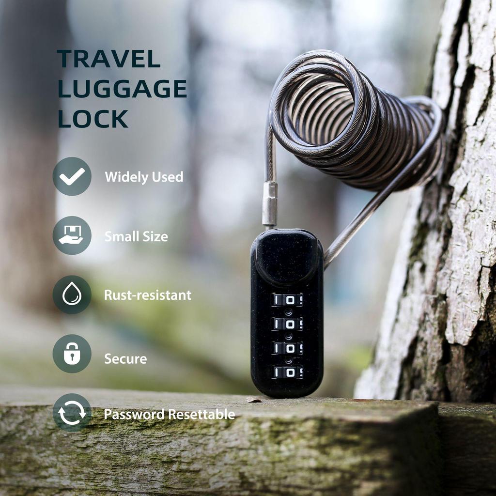 Waterproof Rustproof Steel Cable Combination Padlock for Outdoors, Helmets, Suitcases, and Cabinets