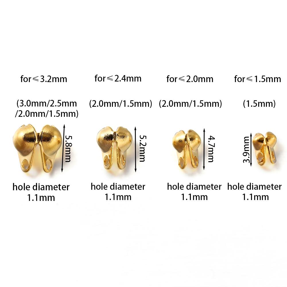 50Pcs 3-6mm Stainless Steel Crimp End Bead Tips Knot Covers Clamshell Fold-Over Bead For DIY Bracelets Necklaces Making