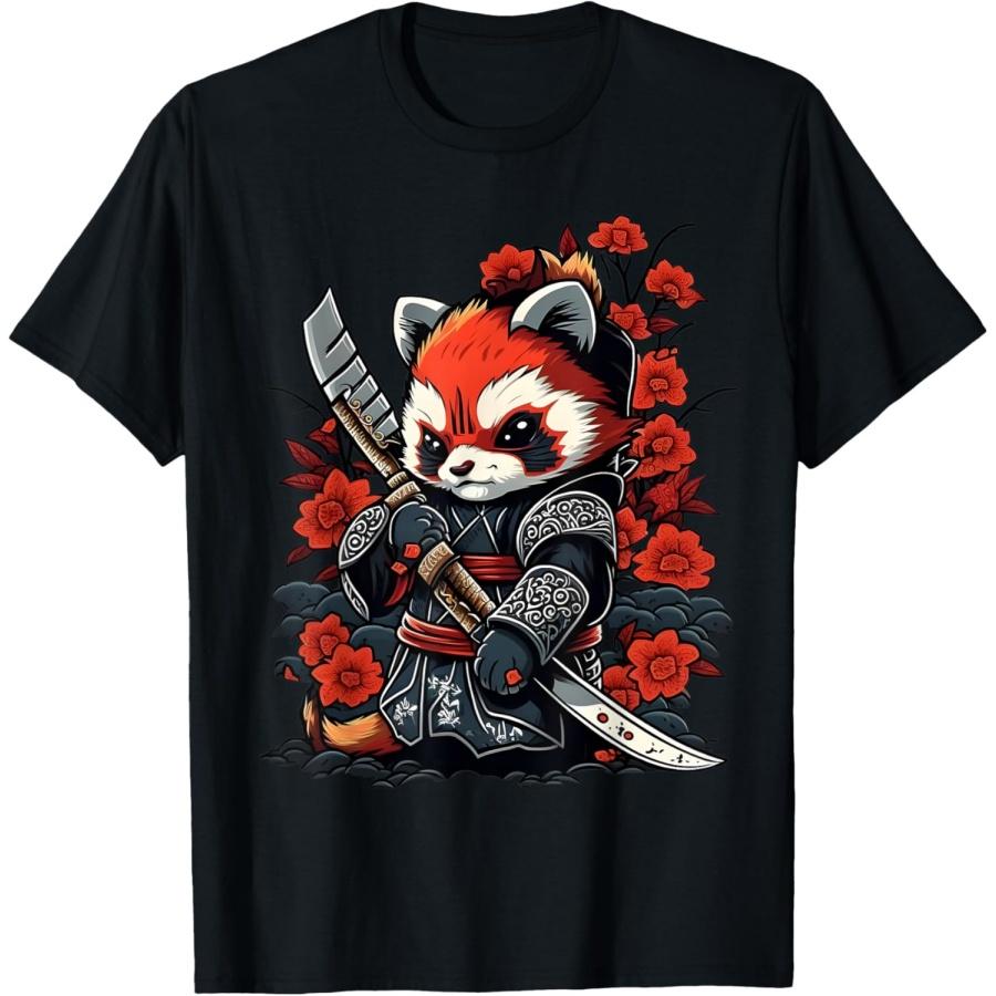 

Смішна Мила Самурай Каваї Червона Панда Ніндзя Футболка XXXXXL чорний
