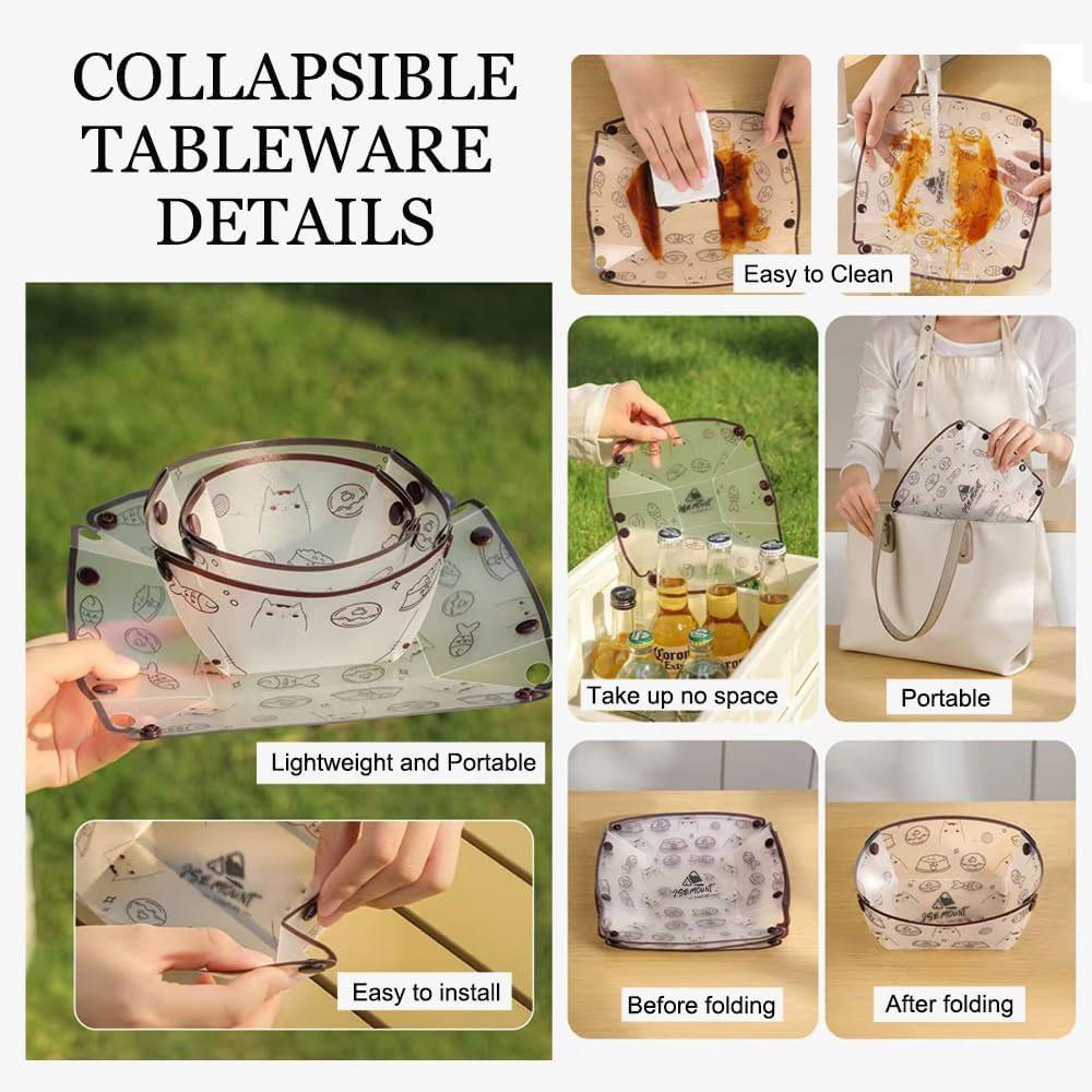 Portable Camping Tableware Set 6Pcs Folding Plate Bowl Cup Easy Clean Ultra Light Heat Resistant Collapsible