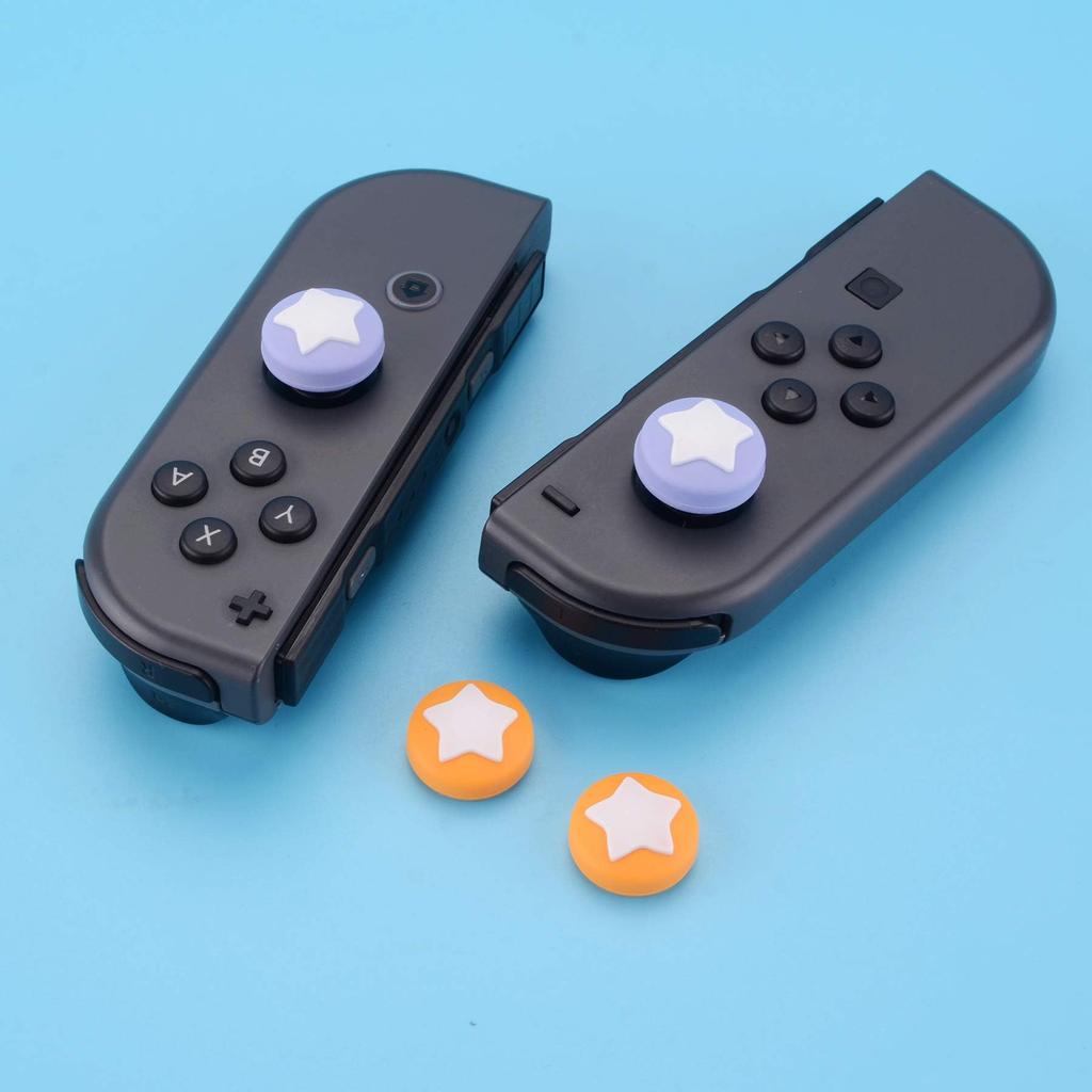 eXtremeRate PlayVital Cute Switch Thumb Grip Compatible with Nintendo Switch and OLED Thumbstick Cap Covers Violet Star-Shaped Caps, Switch, Lite,