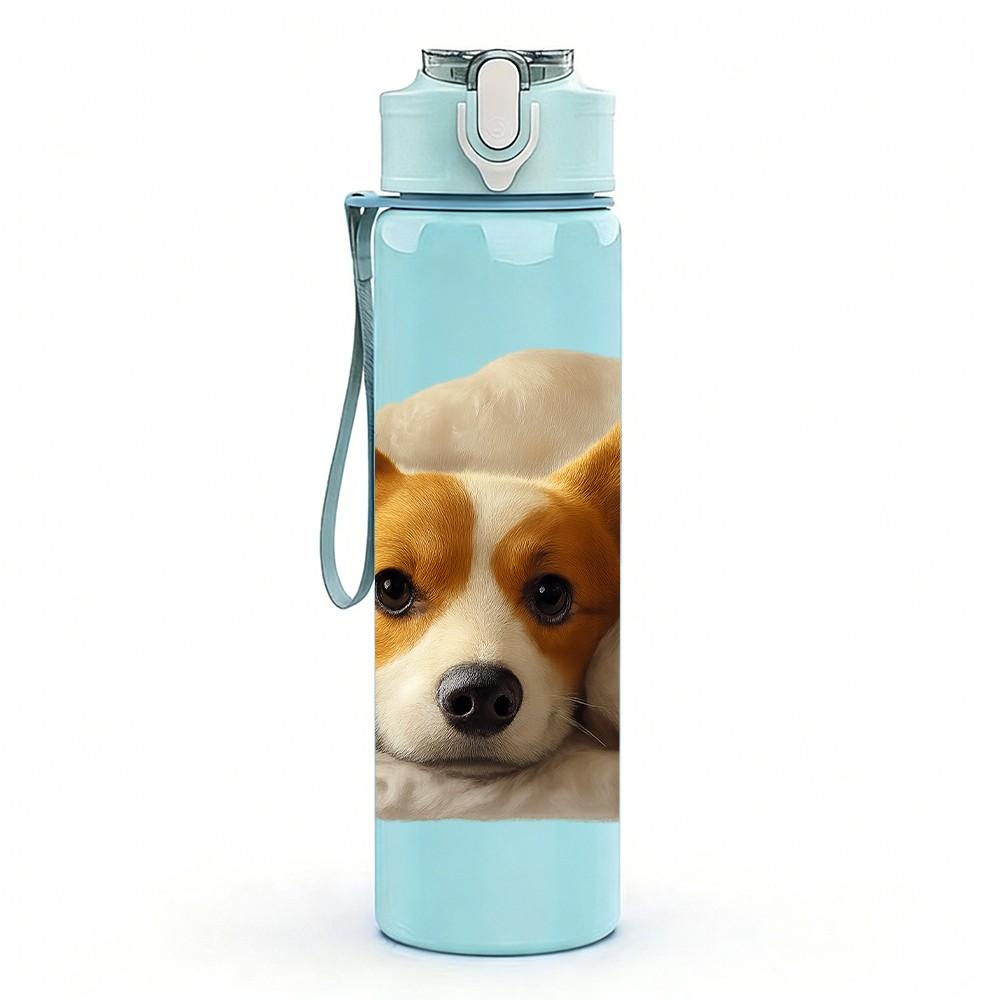 1PC Sleeping Puppy Dog 750ml Color Plastic Sports Water Bottle Leakproof Flip Straw Lid Suitable for Sports Office Home Use