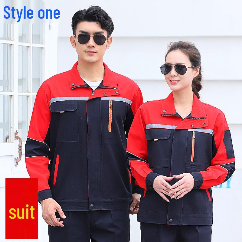Men's Cotton Workwear Set: Durable Spring/Autumn Long Sleeve Uniform for Workshop and Repair with Printing.