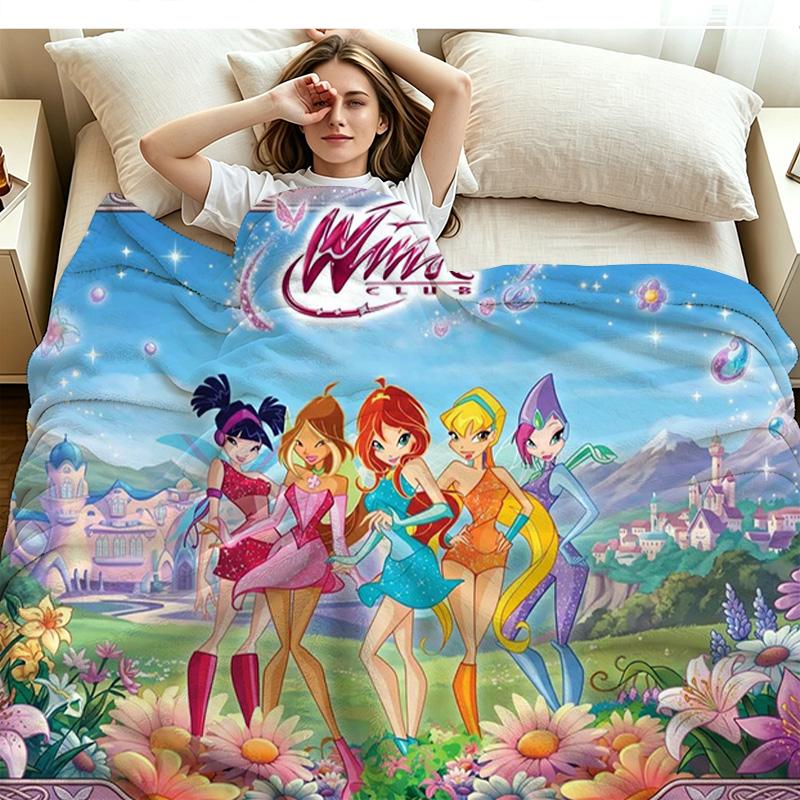 Winx Club Print Flannel Blanket High Quality Warm Comfortable Cover for All Seasons Perfect for Gifts Home Decor