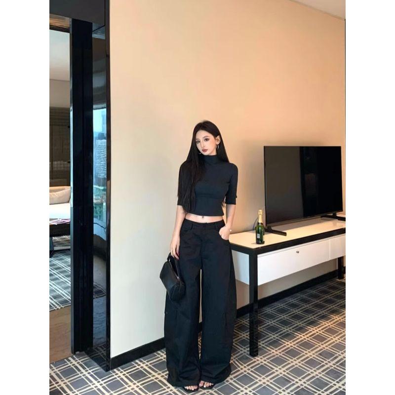 Kumikumi Fashion Set Solid Temperament Long sleeve Knit Women Autumn Slimming Versatile Casual Pants Two-piece Set