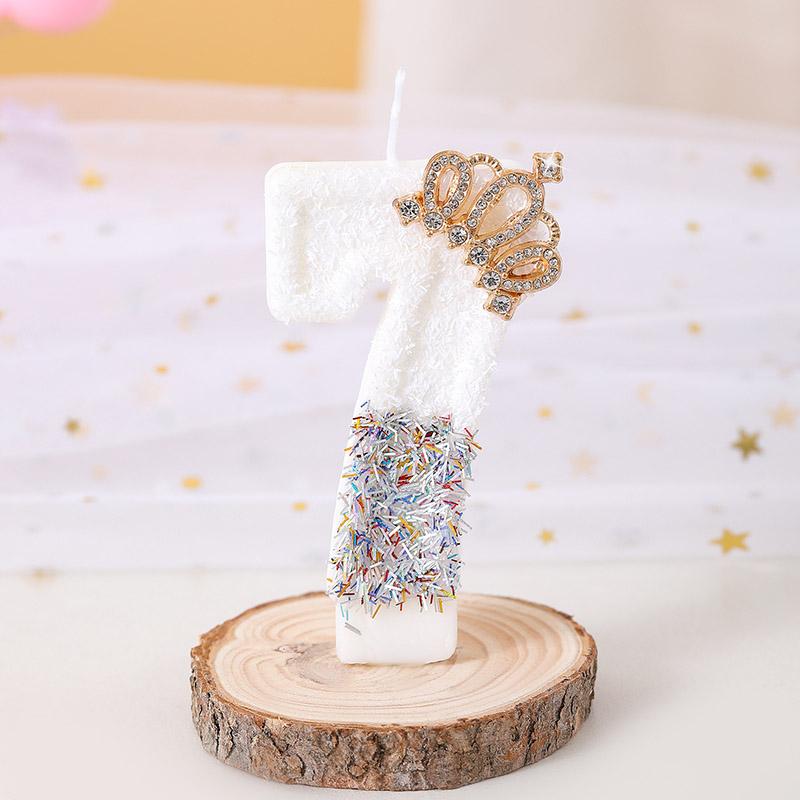 Cute 1pc Number 0-9 Birthday Cake Candles White for Kids Adult Wedding Christmas Party Crown Candle Cake Decoration