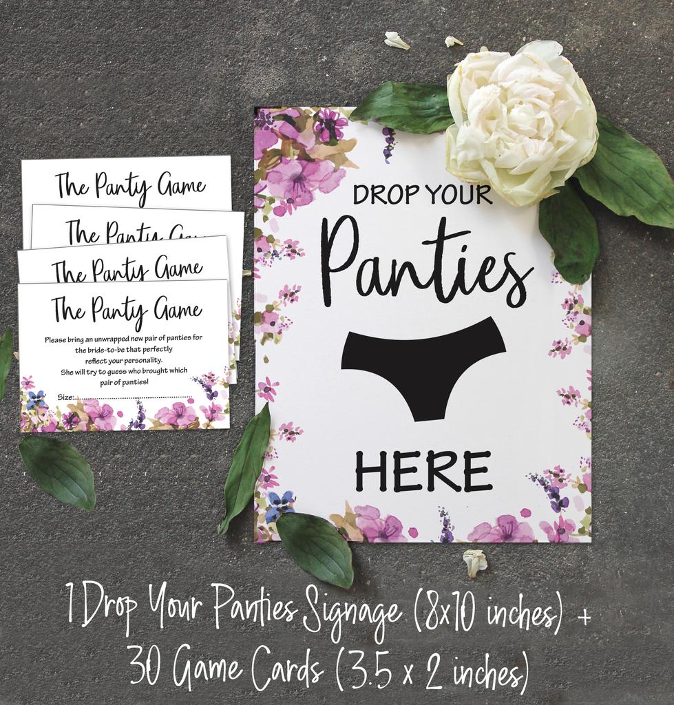 Inkdotpot Bridal Shower Game 1 SignA    30 Size CardsA  White Floral Girls Night Out Bachelorette Party Drop Your Panties