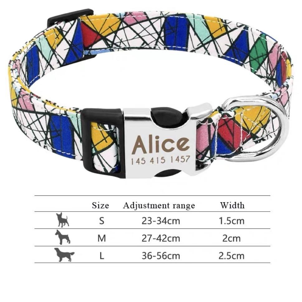 Cross-Border Dog Collar Wholesale Engraved Dog Tag Anti-Lost Adjustable Semi-Metal Buckle Medium and Large Dog Collar