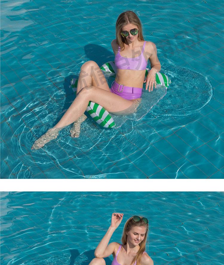 Portable Foldable PVC Striped Water Lounge Chair with Hanging Net - Single Inflatable Floating Bed