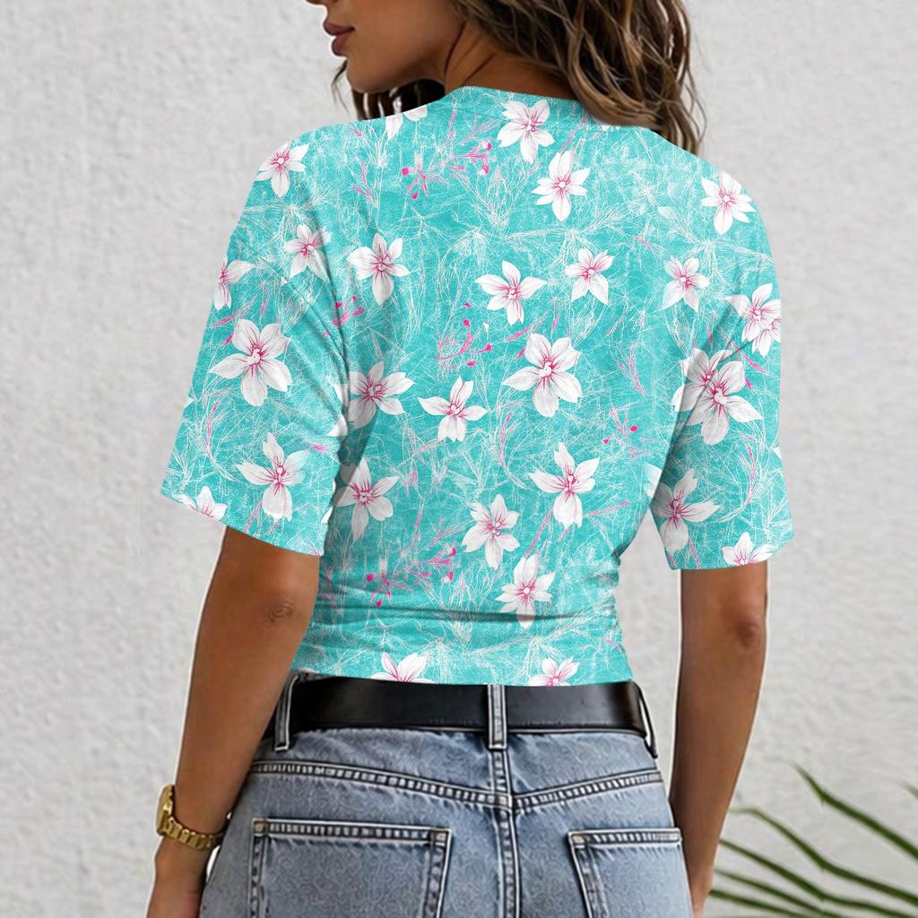 Women's Crew Neck Pullover Short Sleeve T-Shirt Floral Print Loose Fit Casual Top for Everyday Wear