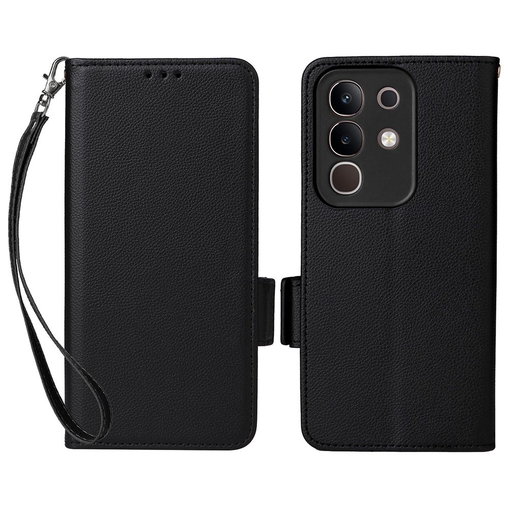 For vivo Y29 4G/T4x 5G Case with Wrist Strap Litchi Texture PU Leather Wallet Phone Cover
