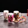 Double Wall Glass Mug with Flower Glitter Inside 450ml Large Capacity Heat & Cold Resistant Transparent Mug Creative Coffee Cup
