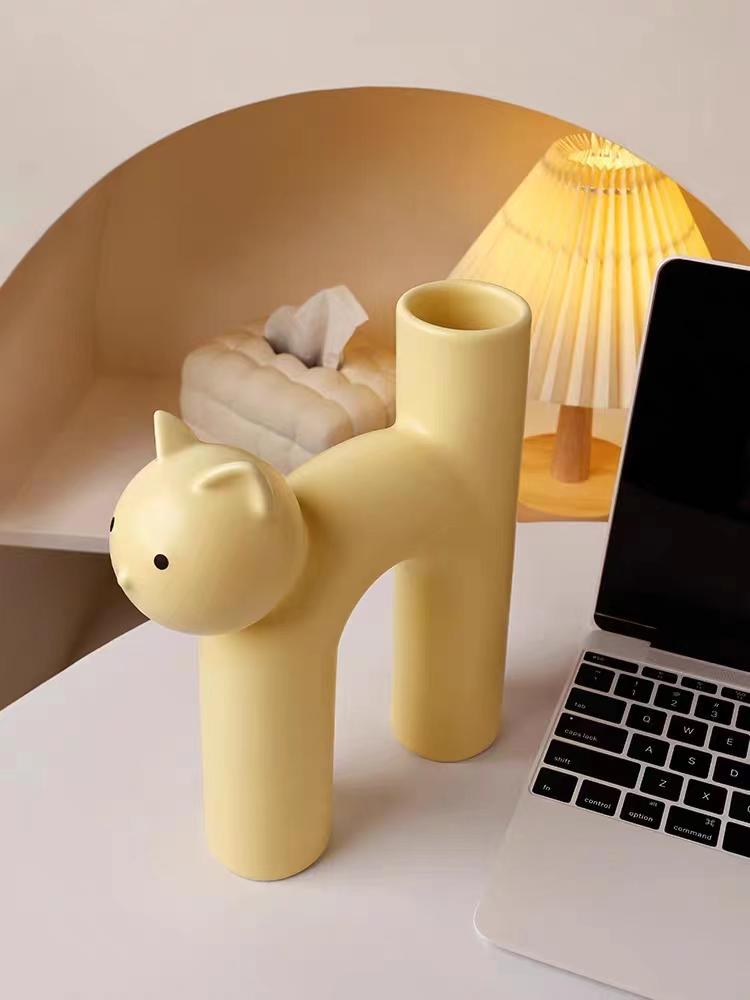 2025 Ceramic Flower Vase Cute Tubular Kawaii Cat Vase Room Home Desktop Decoration Art Ornament Gift Flowerpot Free Shipping