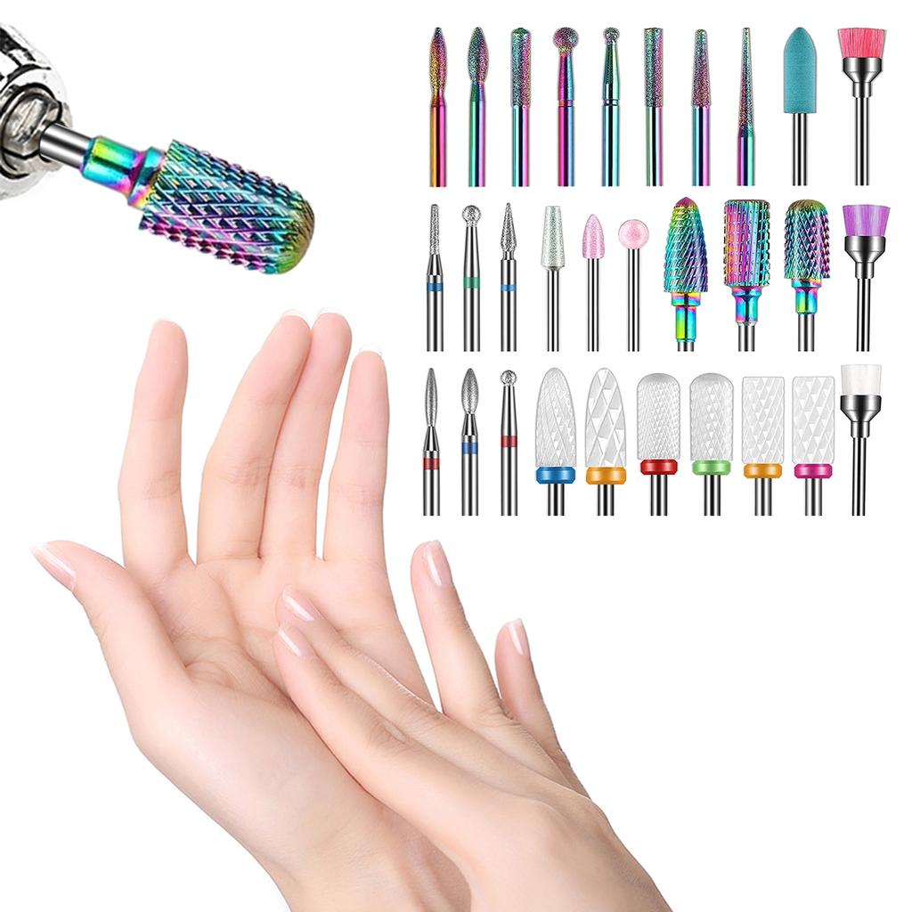 30Pcs Nail Drill Bits Sets Ceramic Nail Drills for Acrylic Nails Professional Manicurists Diamond Carbide Nail Drill Bit