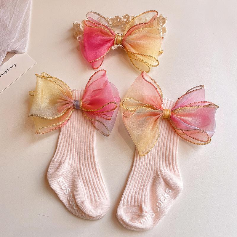 Baby Girl Socks Set Princess Full Moon 100 Days Photo Infant Socks Set Hair Accessories Baby Headband