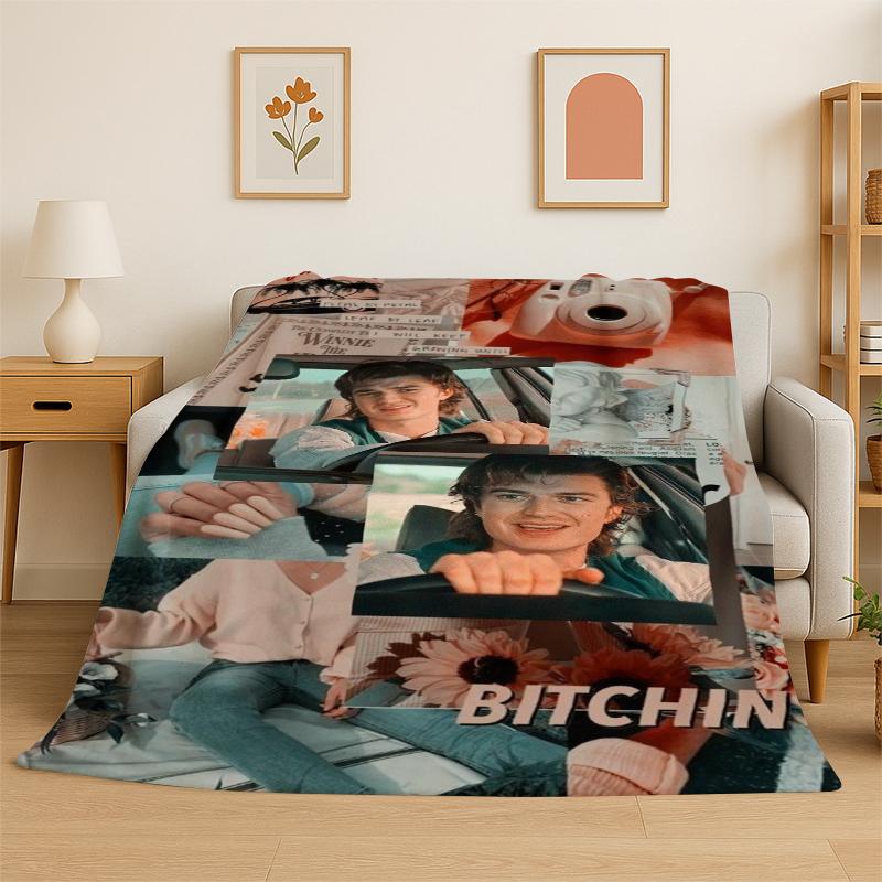 Joe Keery Actor Flannel Blanket Soft Warm Throw Blanket for Bedroom Living Room Bed Travel Camping Picnic Gift