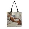 Damen Vintage Leinen-Tragetasche - Große Kapazität Hundeprint Schulter-Handtasche für Freizeit & Lebensmitteleinkauf KTB