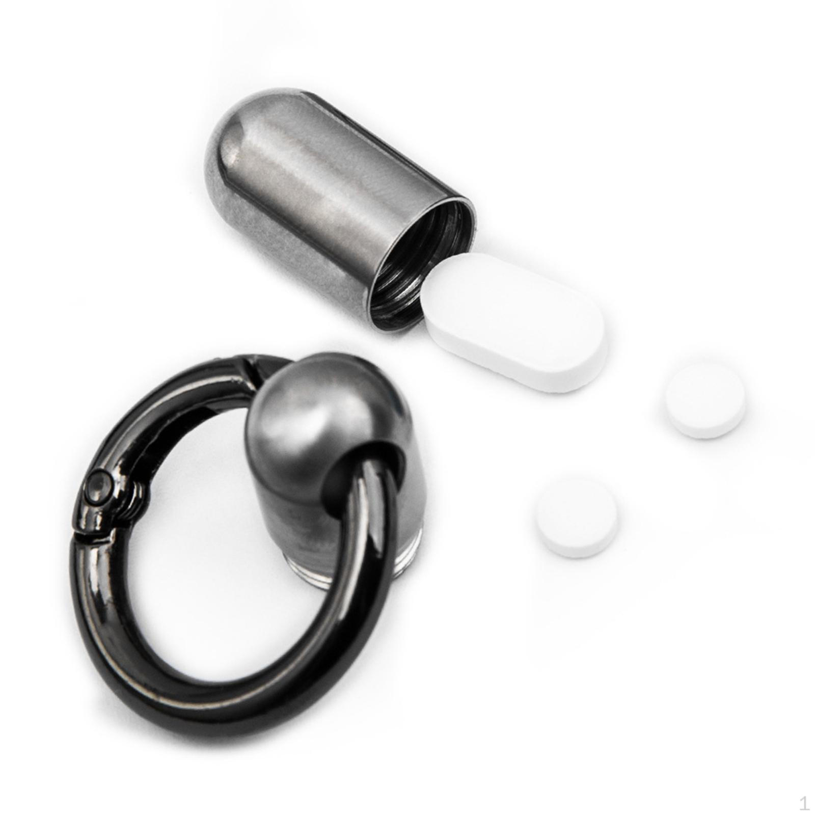 -Pill Case, Keychain, Pill Bottle, Pendant, Easy to Carry, Hidden Holder, Small Box silver