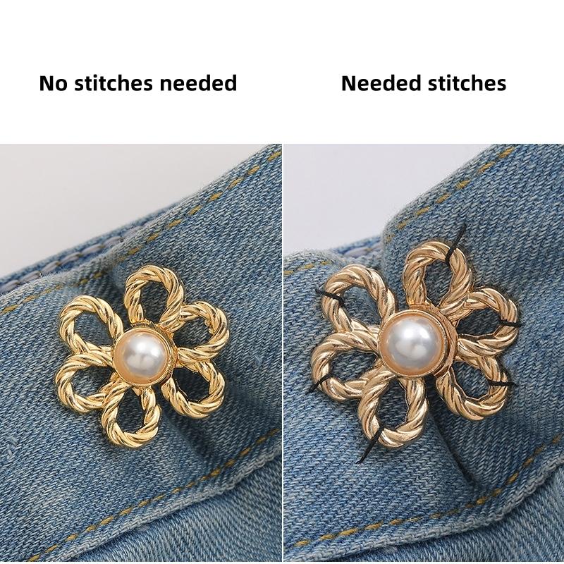 2pairs Waist Metal Flower Adjustable Tighten Invisibility Decoration Couple Buckles Pants Skirts Size Change From Large To Small